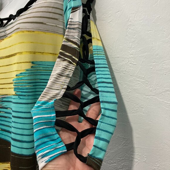 Fashque Studio Top Blouse Stretch Pullover Abstract Multi Asymmetrical S USA - Picture 9 of 11